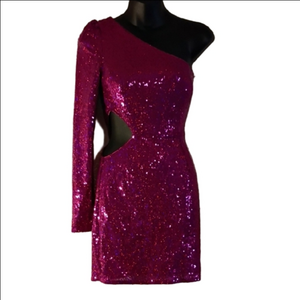 Lulu's Dazzling Pink One-Shoulder Sequin Dress